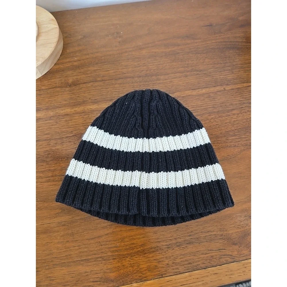 Polo Ralph Lauren Vintage Youth Blue Striped Beanie Knit Hat 4-7 Navy Red Pony